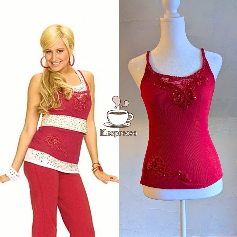 RARE y2k guess red beaded tank ASO sharpay evans high school musical 2 (XS)